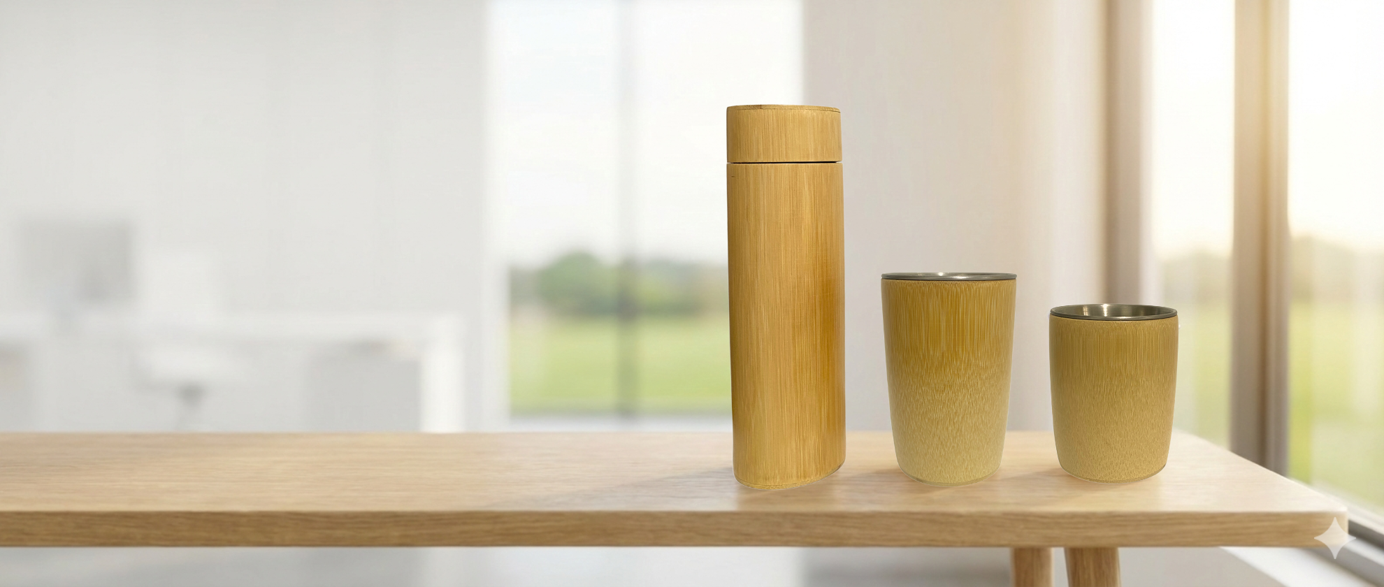 Bambusa Lab premium bamboo tumbler displayed on a modern workspace